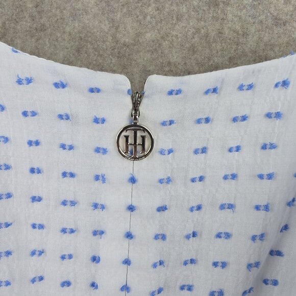 Tommy Hilfiger Ruffle Detail Blue & White Pattern Sleeveless Midi Dress Size 2 - Picture 4 of 10